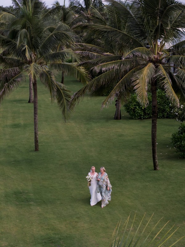The couple sharing a quiet moment before the ceremony